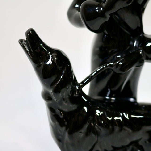 Ceramic 1982 Erté Style Art Deco Gloss Black Statue Woman Walking Dog by Seymour Mann For Sale - Image 7 of 9