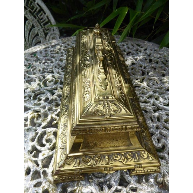 Large Antique Ornate Brass Inkwell, 1820 For Sale - Image 3 of 14