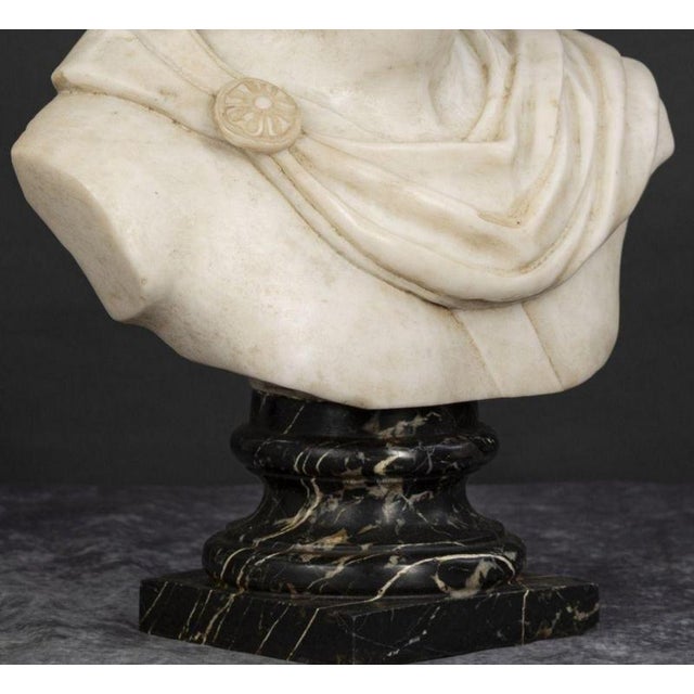 Baroque Italian School, Male Bust, 20th Century, Carrara Marble For Sale - Image 3 of 6