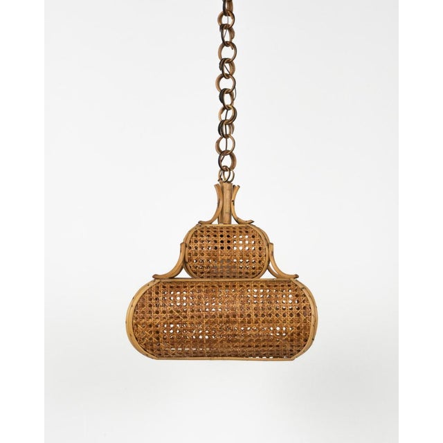 Mid-Century Modern French Riviera Rattan and Wicker Pendant Light, 1960s For Sale - Image 14 of 16
