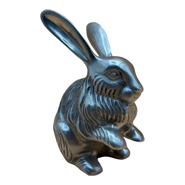 Vintage Silver-Tone Plated Brass Rabbit Sculpture – Made in India For Sale