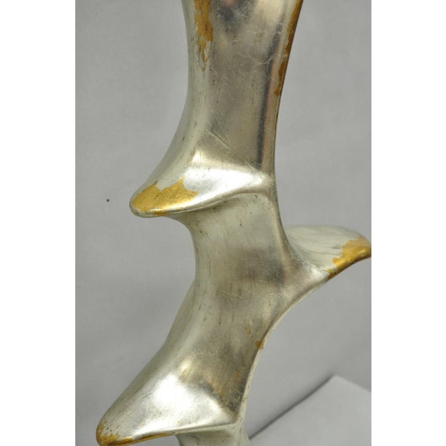 Vintage Brutalist Silver Gold Leaf Sculptural Ceramic Large Abstract Table Lamp For Sale - Image 4 of 12