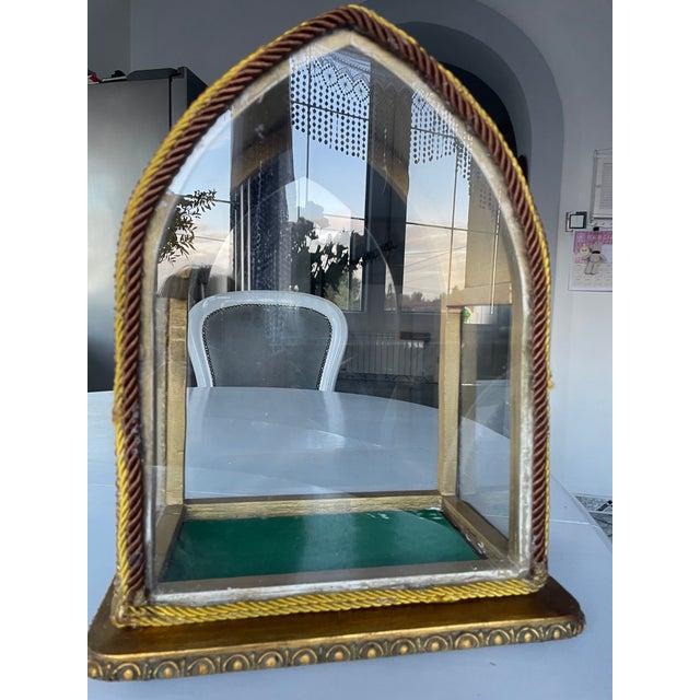 Old glass display case in a neo-Gothic/vintage style. Wood + stucco elements + glass. Opens from the bottom with two flat...