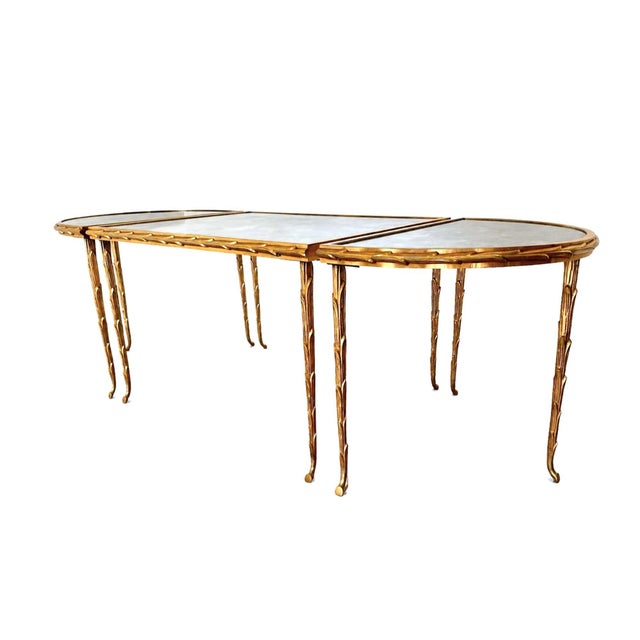 Mid 20th Century Mid-Century Baguès Bronze Doré Palmier Tripartite Coffee Table, Circa 1950 For Sale - Image 5 of 16