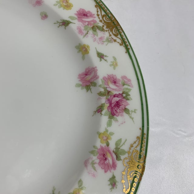 Early 20th Century Theadore Haviland Limoges France Pink Roses With Th Gold Swag and Green Rim - Set of 6 For Sale - Image 9 of 9