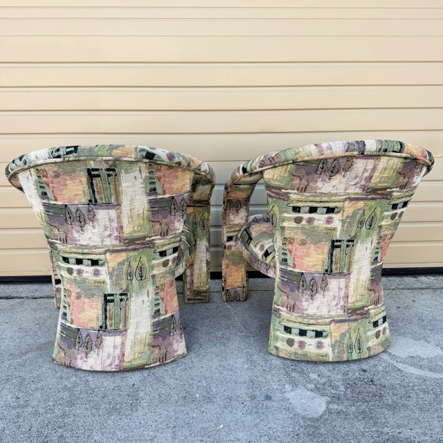 Postmodern Postmodern Sculptural Abstract Fabric Lounge Chairs by Carson’s - A Pair For Sale - Image 3 of 10