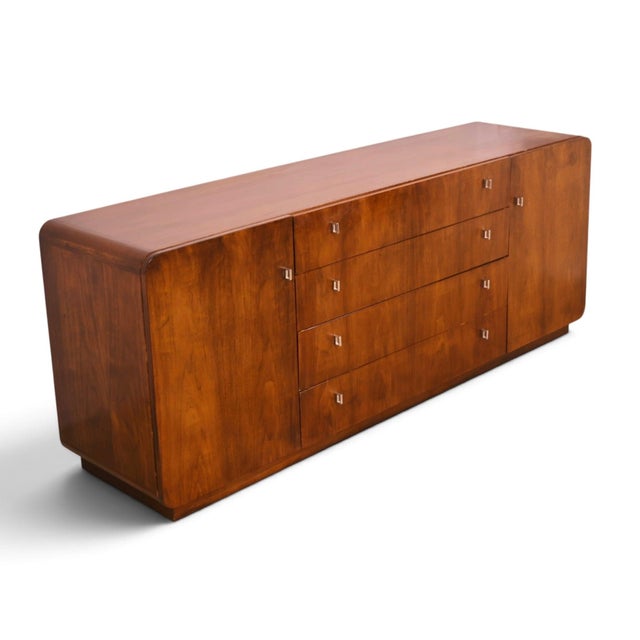 Founders Furniture Company Founders Furniture Vintage Walnut and Chrome Mid Century Modern Lowboy Dresser C. 1970s For Sale - Image 4 of 14