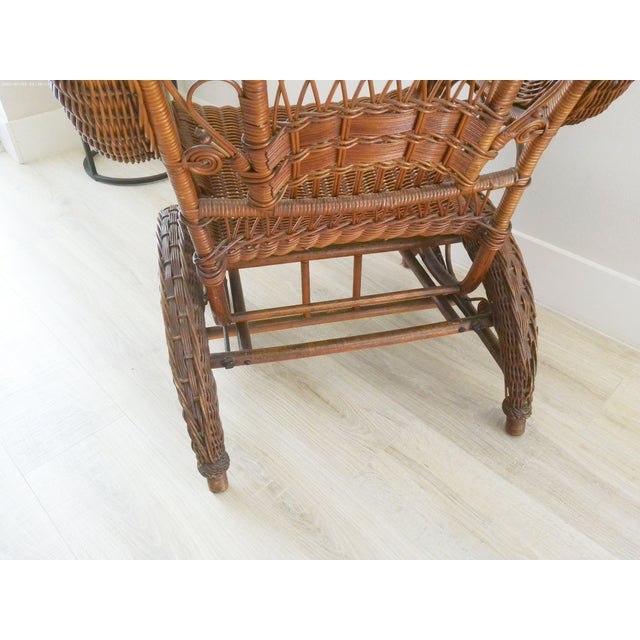 Wood Antique American Victorian Wicker Woven Rocking Chair For Sale - Image 7 of 8