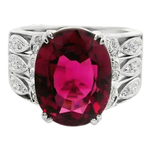 Pink Tourmaline Diamond Platinum Ring Size 6.25