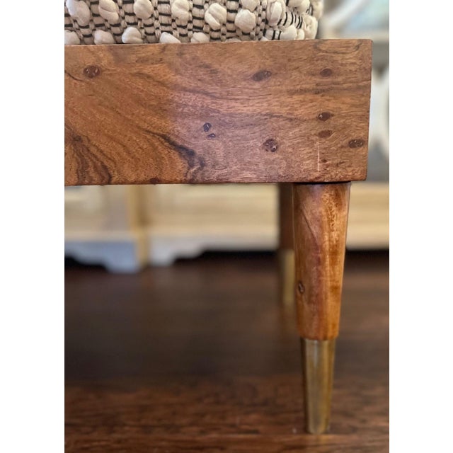 Coastal Upholstered Macrame Dining Table Bench For Sale - Image 3 of 5