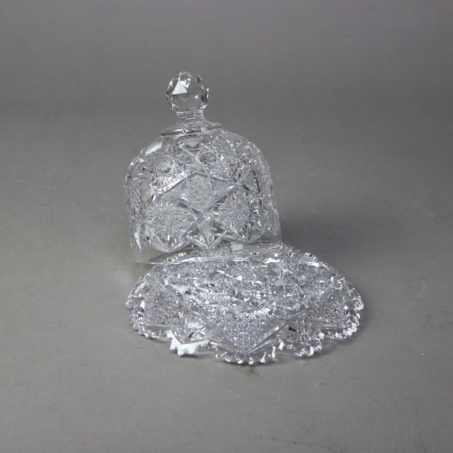 Glass Antique Hawkes School Brilliant Cut Glass Butter Dish Cira 1890 For Sale - Image 7 of 7