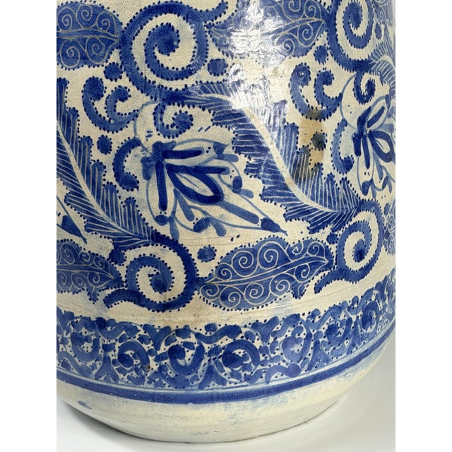 19th Century Moroccan Hand Painted Blue and White Ceramic Vase, 1890s For Sale - Image 10 of 12