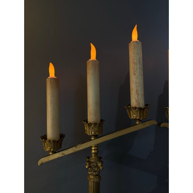 Brass Antique Electric Tabletop Candlabras From an Old Church For Sale - Image 8 of 10