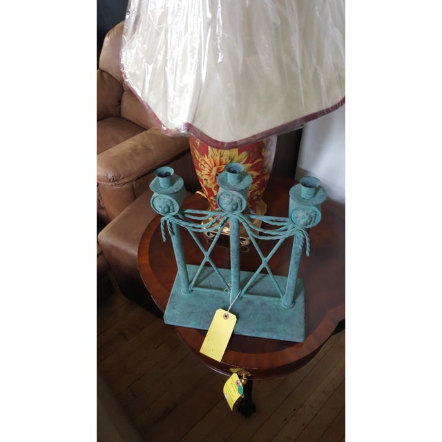 Lion Head Verdigris Patina Candle Holder by Guild Master For Sale - Image 11 of 12