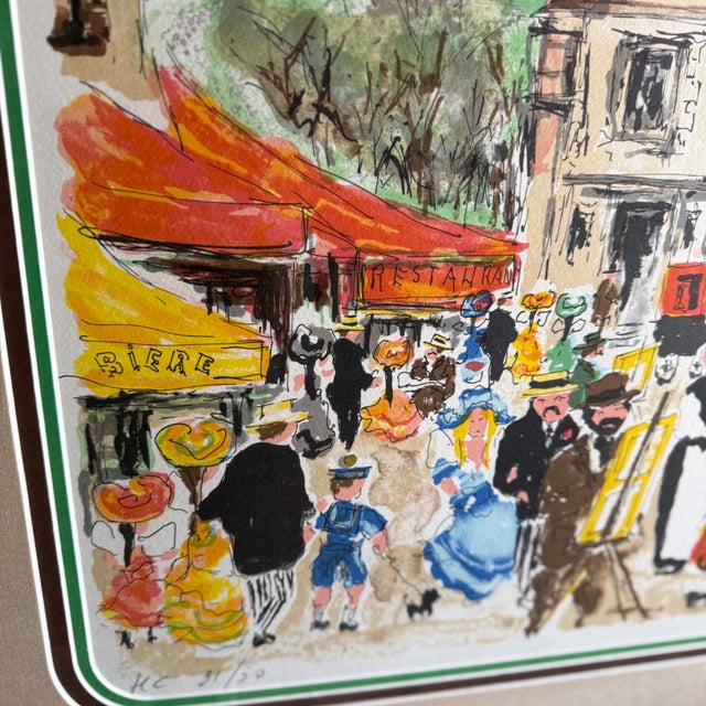 Green Signed & Numbered Limited Edition (31of 50) "Paris, La Place Du Tertre" a Montmartre II by French Artist Urbain Huchet (1930-2014) For Sale - Image 8 of 9