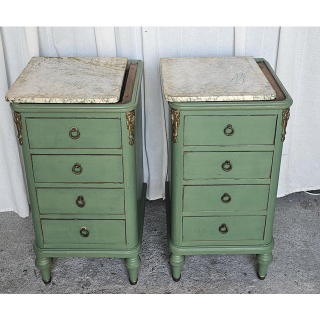 Vintage Pair of Nightstands, French Louis XVI Style Marble-Top For Sale - Image 14 of 18
