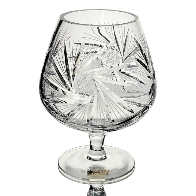 Modern German Handcut Lead Crystal Giant Snifter Glass With Pinwheel Pattern, 9" Vintage Centerpiece For Sale - Image 3 of 9