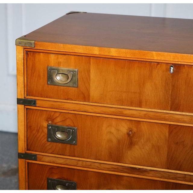 Vintage Military Campaign Yew Wood Secretaire with Brass Handles For Sale - Image 14 of 16