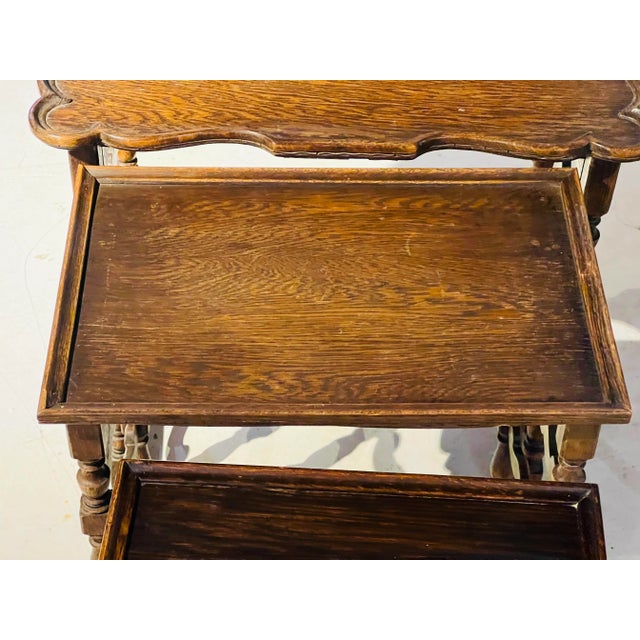 Antique Hand Carved Sold Hardwood Nesting Table a Set of # For Sale - Image 10 of 12