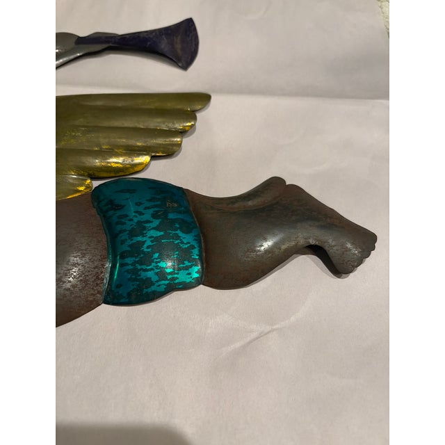 Vintage Jewel-Tone Metal Trumpeting Angels — Christmas Holiday Decor, Pair For Sale - Image 4 of 9
