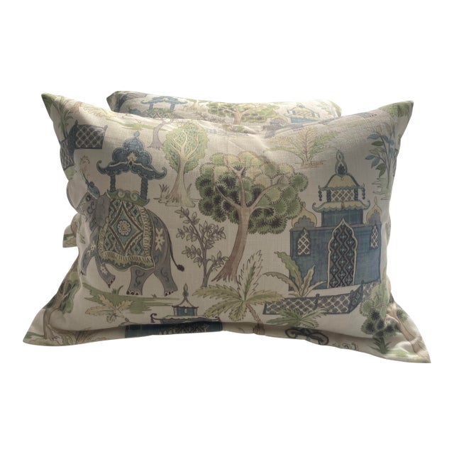 New Custom Made Standard Linen Blend Pillow Shams in Chinoserie Print For Sale