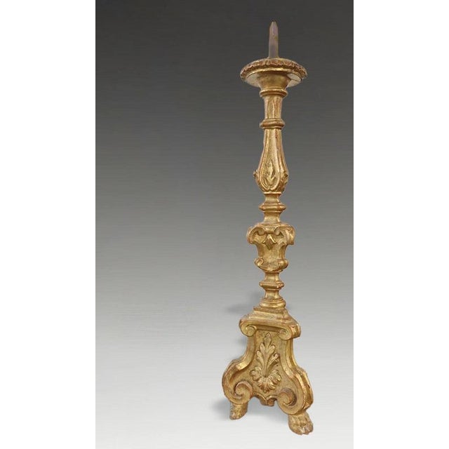 18th Century Italian Baroque Giltwood Religious Ecclesiastical Candle Stand For Sale - Image 9 of 10