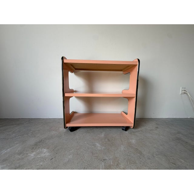 1980s Vintage Postmodern Space Age Laminate Bar Cart / Rolling Display Shelf For Sale - Image 12 of 13
