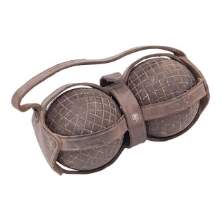 Pair of Bocce Balls With Leather Carrier, Circa 1900 For Sale