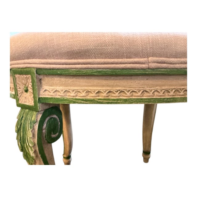 French Mid-Century Italian Pink Painted Fruitwood French Louis XVI Style Ottoman Vanity Stool For Sale - Image 3 of 7