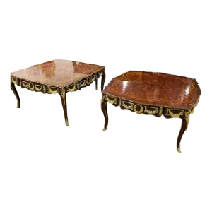Coffee Table Set French Style Wooden With Bronze Details