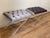 Vintage Lucite x benches, tufted gray velvet with Mongolian fur covers, pair.