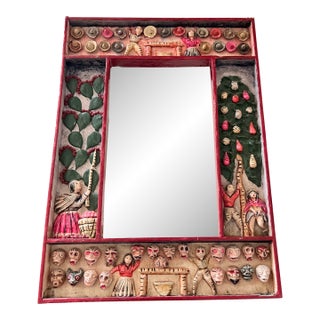 Peruvian Signed Nicario Jimenez Gesso Relief Retalbo Mirror and Shadowbox For Sale
