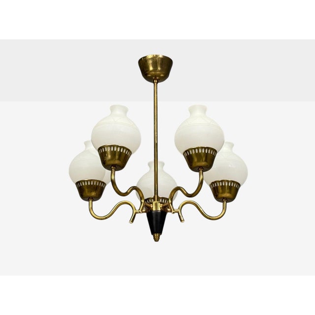 1950s Danish Modern, Pendant Light, Brass, Etched Glass For Sale In New York - Image 6 of 12