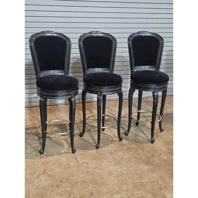 Set of 3 Casa Stradivari Ebonized Designer Swivel Counter Stools Bar Stools For Sale - Image 11 of 12