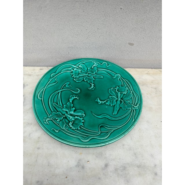 19th Century Green Majolica Orchid plate Saint Clement.