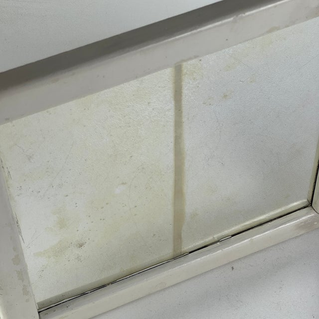 Vintage Primitive Distressed Square Wall Mirror in White Painted Wooden Frame For Sale In New York - Image 6 of 6