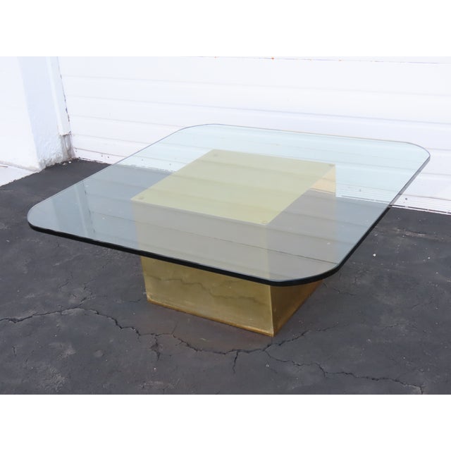 Mid-Century Modern Habitat International Mid Century Modern Brass Glass Top Coffee Table 6604 For Sale - Image 3 of 16