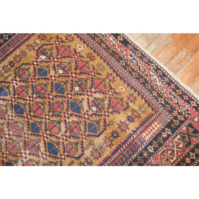 Textile Antique Zabihi Collection Caucasian Shirvan Mustard Field Square Late 19th Century Rug - 3'9" x 4'3" For Sale - Image 7 of 10