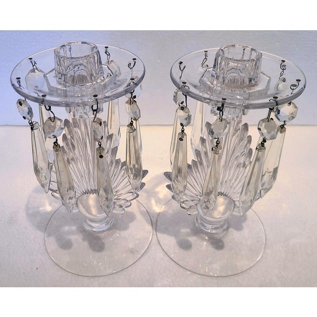 1940s Art Deco Fostoria Crystal Mayflower Flame Candlesticks W Prisms A Pair Chairish