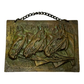1920s Small Traditional British Art Deco Bronze Bay Hunter Equine Horses Wall Sculpture For Sale