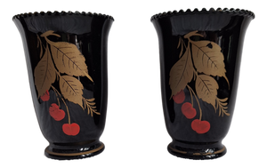Art Deco Black Glass Vases, 1930s, Set of 2