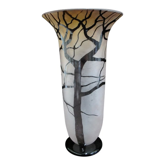 Bernard Katz Gold Topaz Hand Blown Art Glass Tree & Root 16 1/2" Tall Vase For Sale