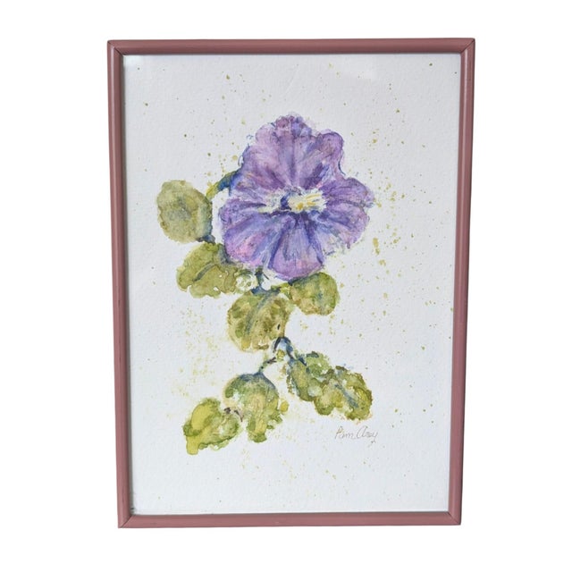 Shabby Chic Original Botanical Flower Watercolor Painting Framed and Signed For Sale - Image 3 of 12