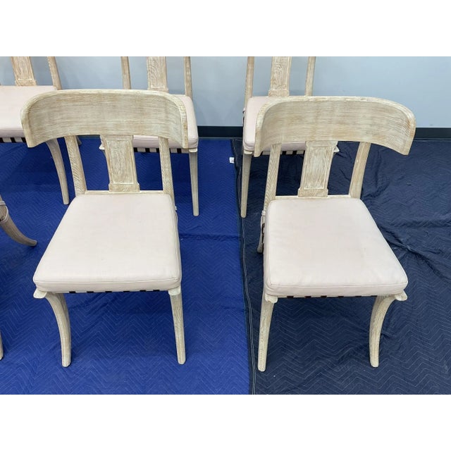 Wood White-Washed Klismos Dining Chairs With Walnut Saber Legs, Dark Brown Woven Leather Seats and Custom Cushions - Priced Per Chair For Sale - Image 7 of 8
