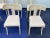 Wood White-Washed Klismos Dining Chairs With Walnut Saber Legs, Dark Brown Woven Leather Seats and Custom Cushions - Priced Per Chair For Sale - Image 7 of 8