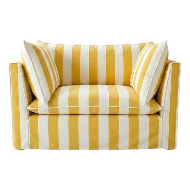 Sophie Conran Coco Loveseat - Dandelion Stripes with Knife Edge Cushion For Sale