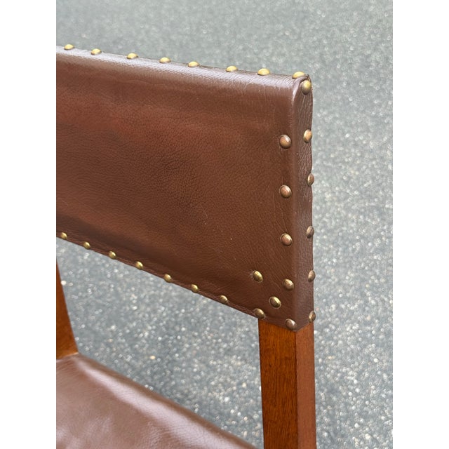 1900 - 1909 Early 1900’s Oak and Leather Cromwellian Dining Chairs - Set of 6 For Sale - Image 5 of 10
