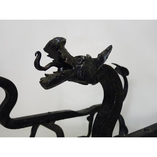 1940s Wrought Iron Dragon Andirons, 1940s, Set of 2 For Sale - Image 5 of 10