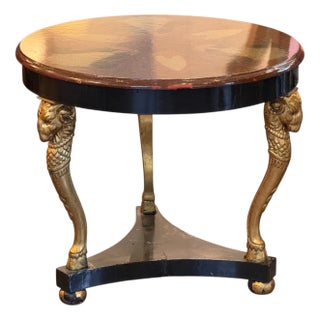 1920s Painted Low Table With Faux Marble Top and Gilt Rams Head Legs For Sale