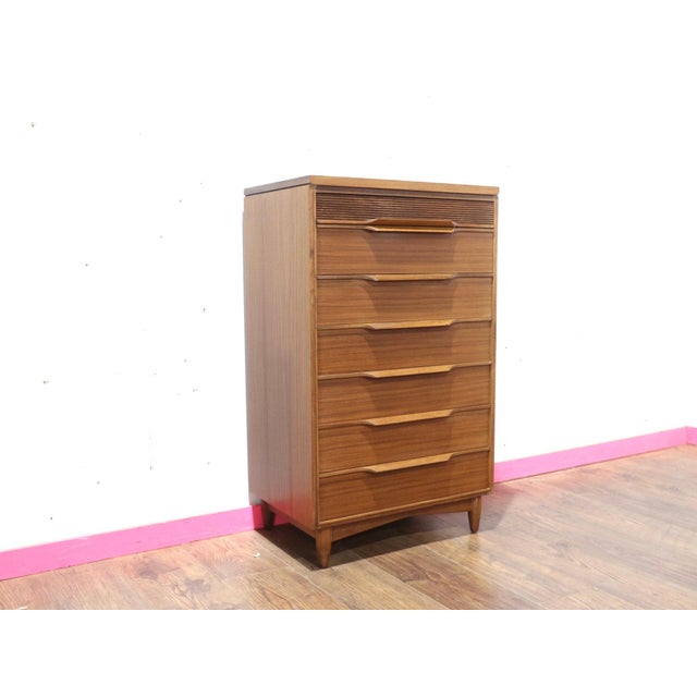 Wood Mid Century Modern Vintage Dresser Chest of Drawers Tall Boy by White and Newton Danish Style For Sale - Image 7 of 12